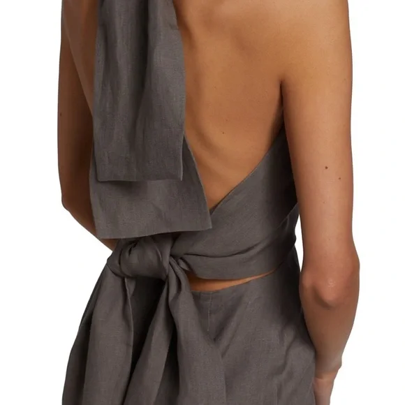 Piece of White Lya Linen Dress size L (US size 8) Color Stone SC:0400016331955 - Picture 5 of 8